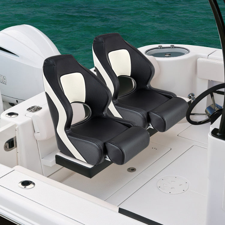 Sports Flip Up Boat Seat Captain Bucket Seat High Back Fishing Boat Chair with Curve Armrest and Waterproof PVC Leather for Sightseeing