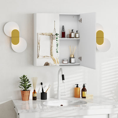 Double Door Bathroom Wall Cabinet with Mirror and Adjustable Shelf