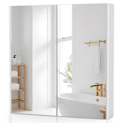 Double Door Bathroom Wall Cabinet with Mirror and Adjustable Shelf