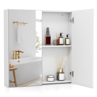 Double Door Bathroom Wall Cabinet with Mirror and Adjustable Shelf