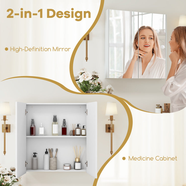 Double Door Bathroom Wall Cabinet with Mirror and Adjustable Shelf