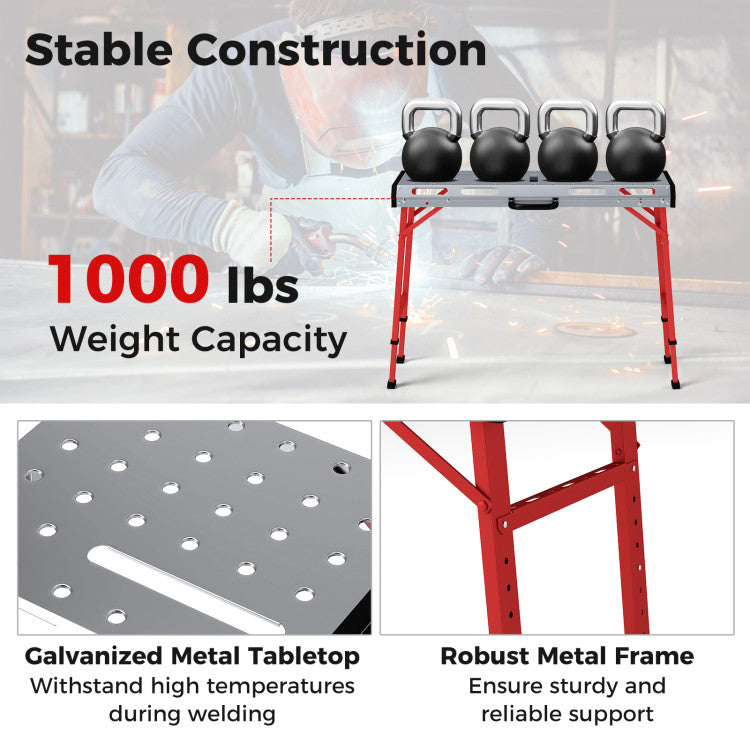 42 Inches x 21 Inches Welding Table with Adjustable Height and 2 Bar Clamps