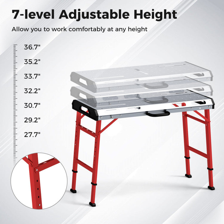 42 Inches x 21 Inches Welding Table with Adjustable Height and 2 Bar Clamps