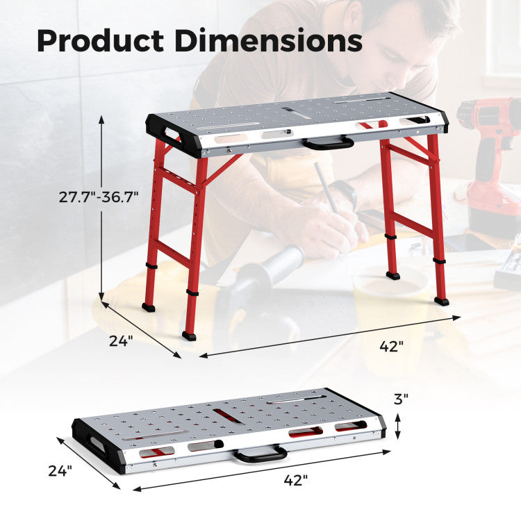 42 Inches x 21 Inches Welding Table with Adjustable Height and 2 Bar Clamps