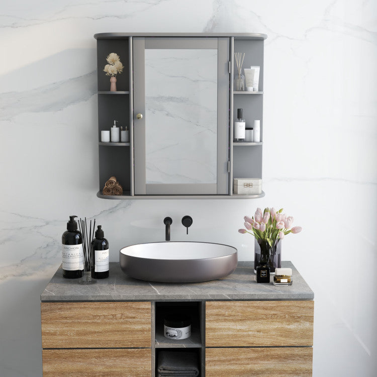 Wall-Mounted Bathroom Mirror Cabinet with Storage Shelves