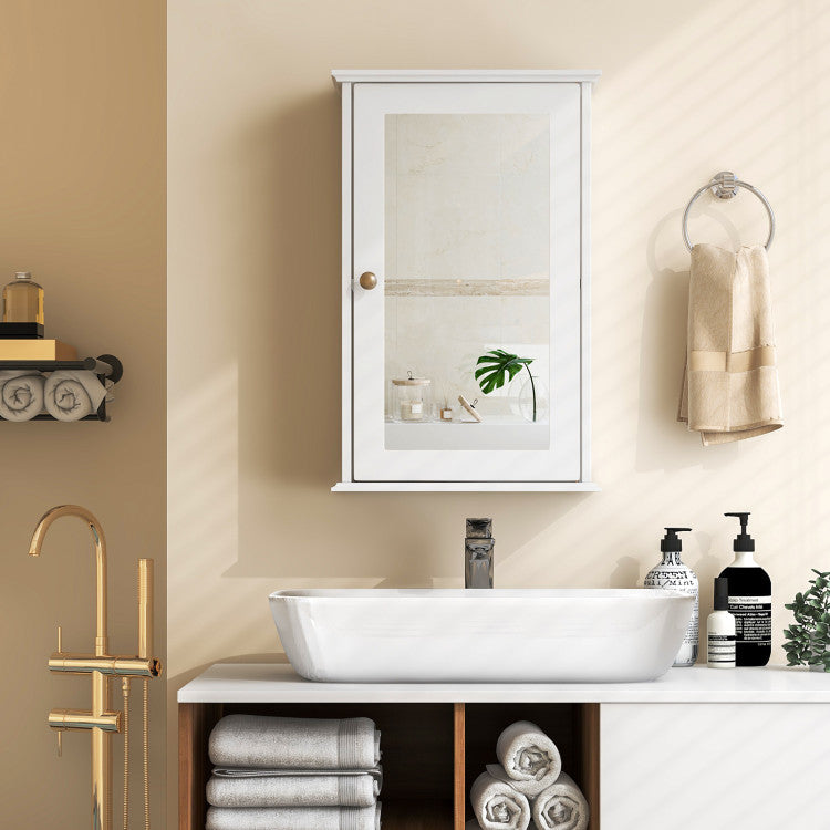 Bathroom Wall Cabinet with Single Mirror Door and Adjustable Shelf