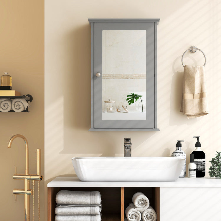 Bathroom Wall Cabinet with Single Mirror Door and Adjustable Shelf