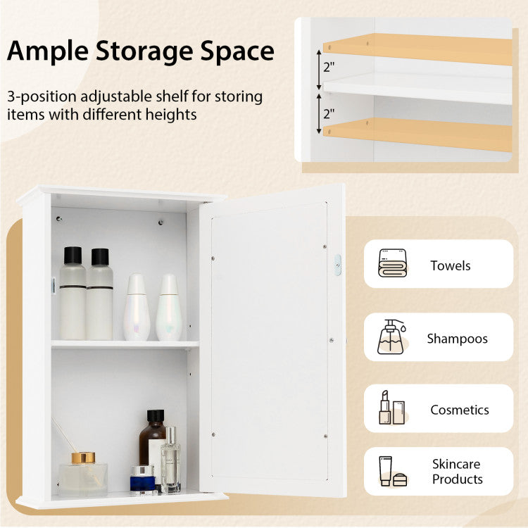 Bathroom Wall Cabinet with Single Mirror Door and Adjustable Shelf