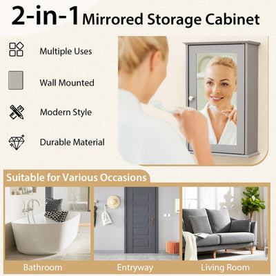 Bathroom Wall Cabinet with Single Mirror Door and Adjustable Shelf