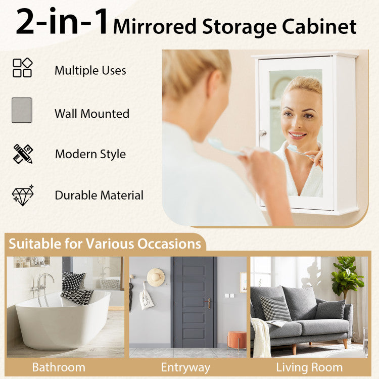 Bathroom Wall Cabinet with Single Mirror Door and Adjustable Shelf