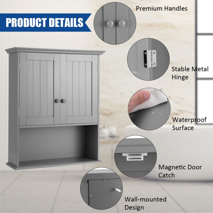 2-Door Wall Mount Bathroom Storage Cabinet with Open Shelf