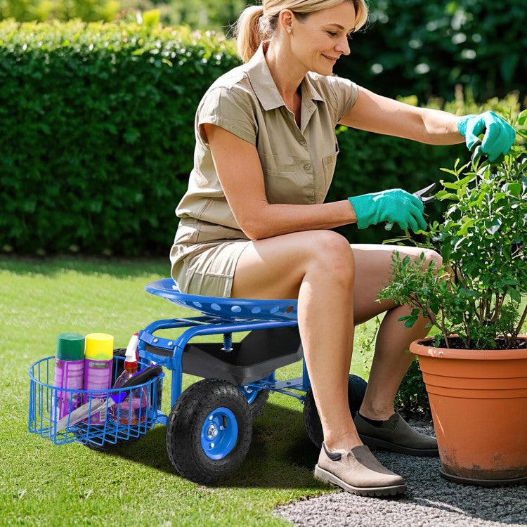 Heavy Duty Garden Cart with Tool Tray and 360 Swivel Seat