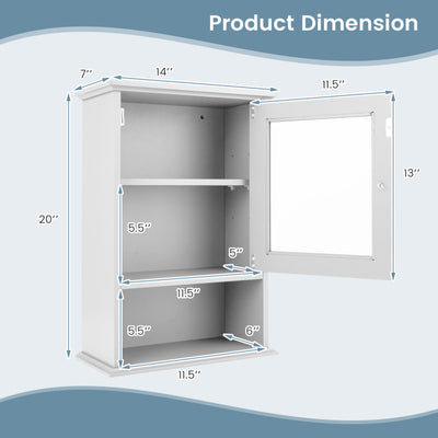 Wall Mounted Adjustable Hanging Storage Medicine Cabinet with Open Shelf