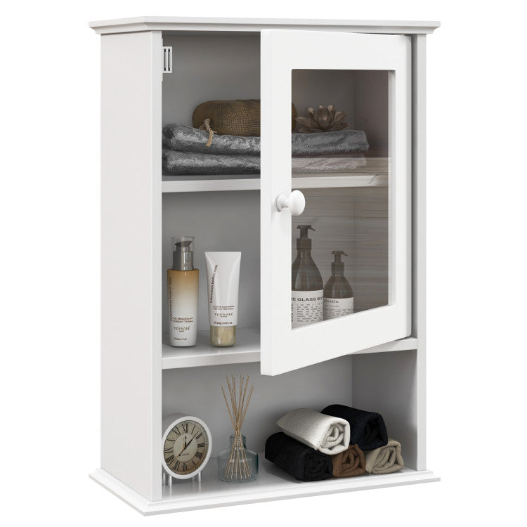 Wall Mounted Adjustable Hanging Storage Medicine Cabinet with Open Shelf