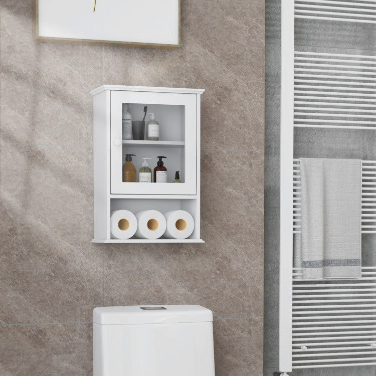 Wall Mounted Adjustable Hanging Storage Medicine Cabinet with Open Shelf