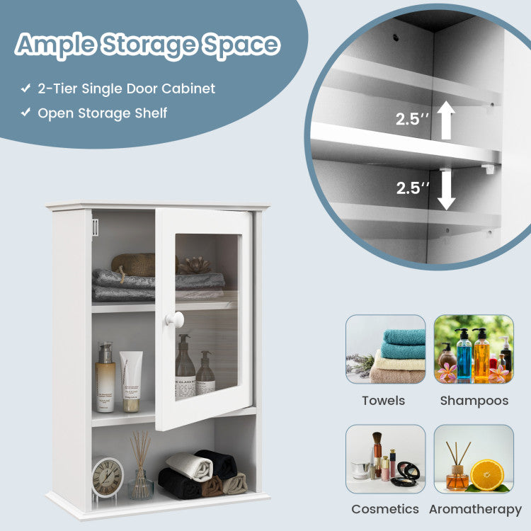 Wall Mounted Adjustable Hanging Storage Medicine Cabinet with Open Shelf