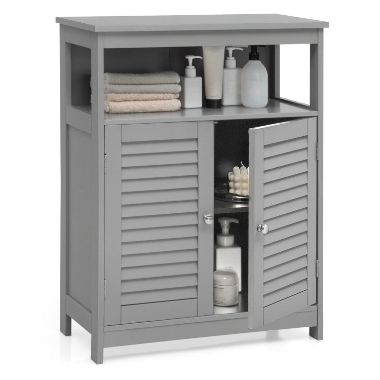 Wood Freestanding Bathroom Storage Cabinet with Double Shutter Door