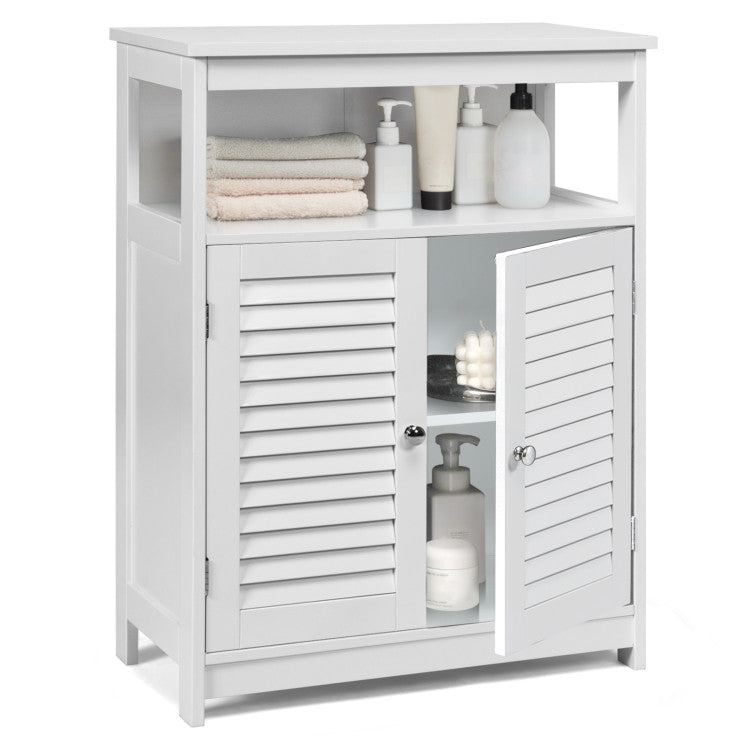 Wood Freestanding Bathroom Storage Cabinet with Double Shutter Door