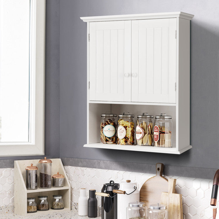 2-Door Wall Mount Bathroom Storage Cabinet with Open Shelf