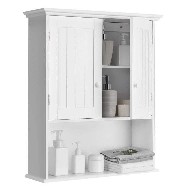 2-Door Wall Mount Bathroom Storage Cabinet with Open Shelf