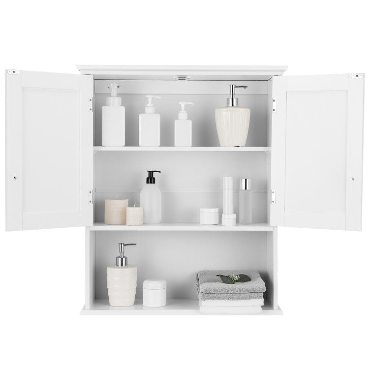 2-Door Wall Mount Bathroom Storage Cabinet with Open Shelf