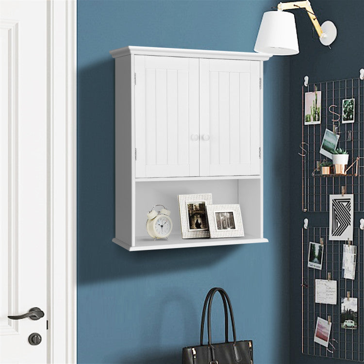 2-Door Wall Mount Bathroom Storage Cabinet with Open Shelf