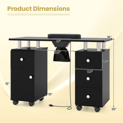 Manicure Table Nail Desk with Electric Dust Collector and 3 Dust Bags