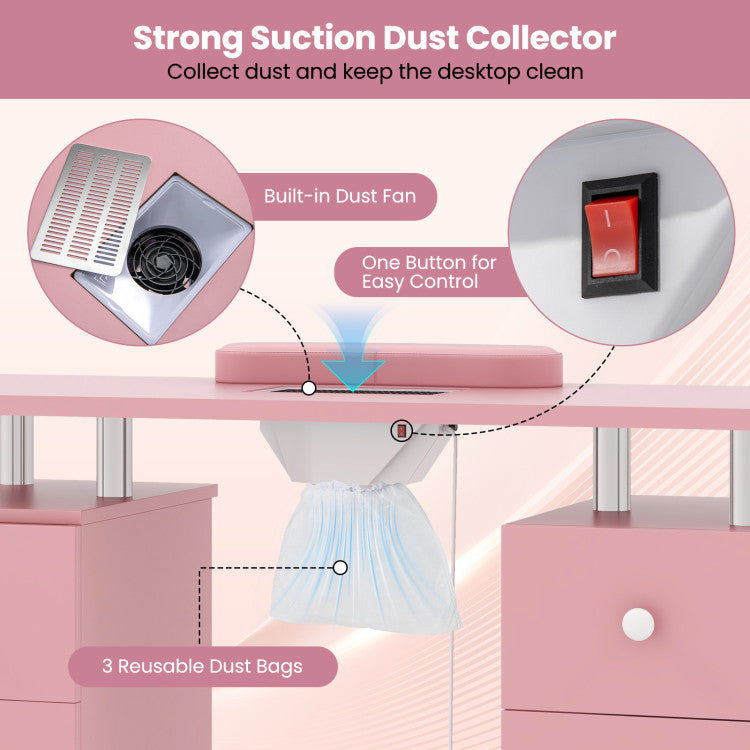 Manicure Table Nail Desk with Electric Dust Collector and 3 Dust Bags