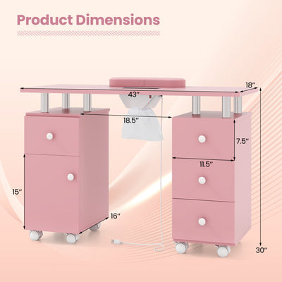 Manicure Table Nail Desk with Electric Dust Collector and 3 Dust Bags