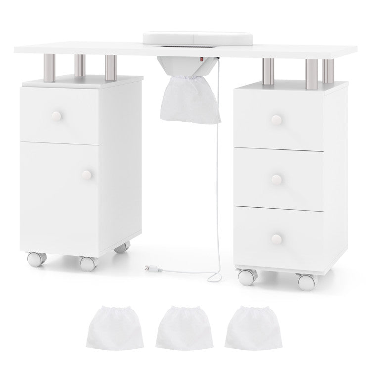 Manicure Table Nail Desk with Electric Dust Collector and 3 Dust Bags