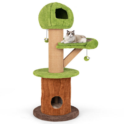 Mushroom Cat Tree for Indoor Cats with 2 Cute Condos Plush Perch and Teasing Balls