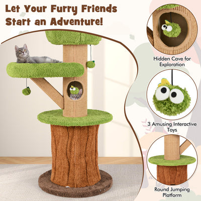 Mushroom Cat Tree for Indoor Cats with 2 Cute Condos Plush Perch and Teasing Balls