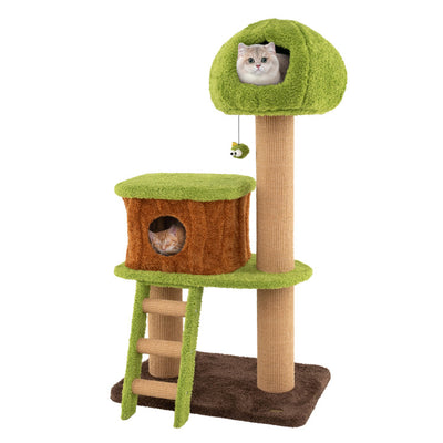 Cute Cat Tree for Indoor Cats with Mushroom-shaped Nest Condo and Climbing Ladder