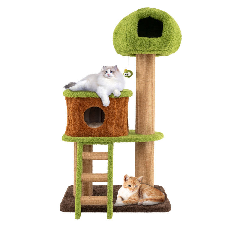 Cute Cat Tree for Indoor Cats with Mushroom-shaped Nest Condo and Climbing Ladder