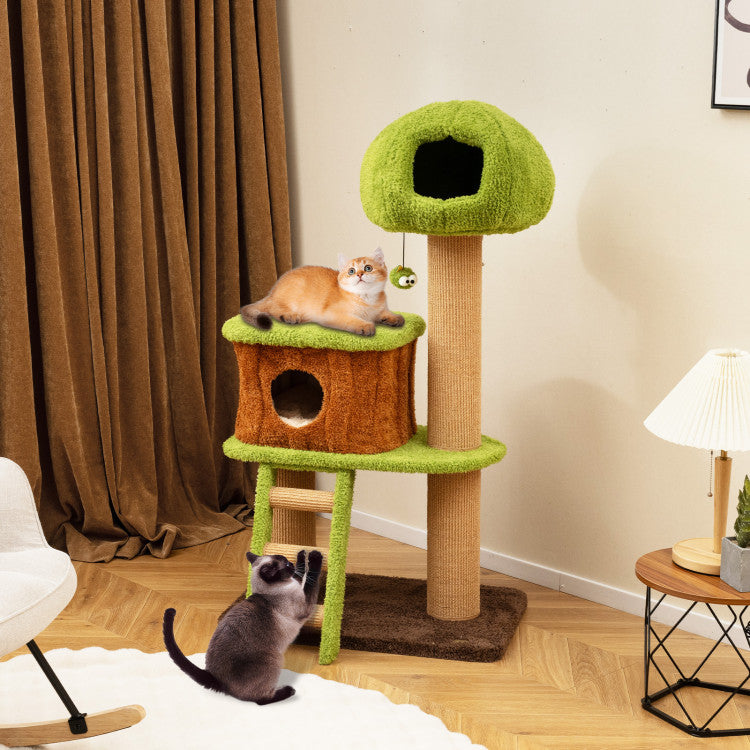 Cute Cat Tree for Indoor Cats with Mushroom-shaped Nest Condo and Climbing Ladder