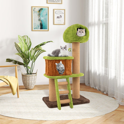 Cute Cat Tree for Indoor Cats with Mushroom-shaped Nest Condo and Climbing Ladder