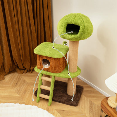 Cute Cat Tree for Indoor Cats with Mushroom-shaped Nest Condo and Climbing Ladder