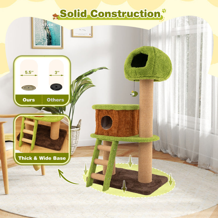 Cute Cat Tree for Indoor Cats with Mushroom-shaped Nest Condo and Climbing Ladder