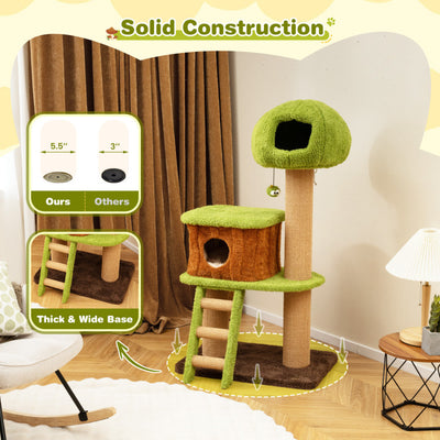 Cute Cat Tree for Indoor Cats with Mushroom-shaped Nest Condo and Climbing Ladder