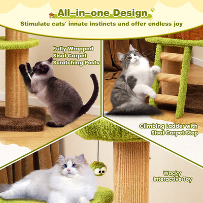 Cute Cat Tree for Indoor Cats with Mushroom-shaped Nest Condo and Climbing Ladder