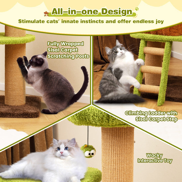 Cute Cat Tree for Indoor Cats with Mushroom-shaped Nest Condo and Climbing Ladder