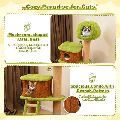 Cute Cat Tree for Indoor Cats with Mushroom-shaped Nest Condo and Climbing Ladder