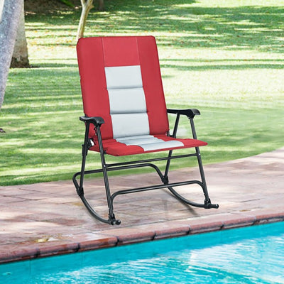 Outdoor Portable Folding Rocking Chair with Armrest & Padded Seat