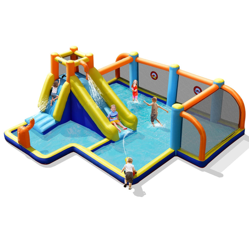 Giant Soccer Themed Inflatable Water Slide and Bounce Castle for Kids with Splash Pool without Blower