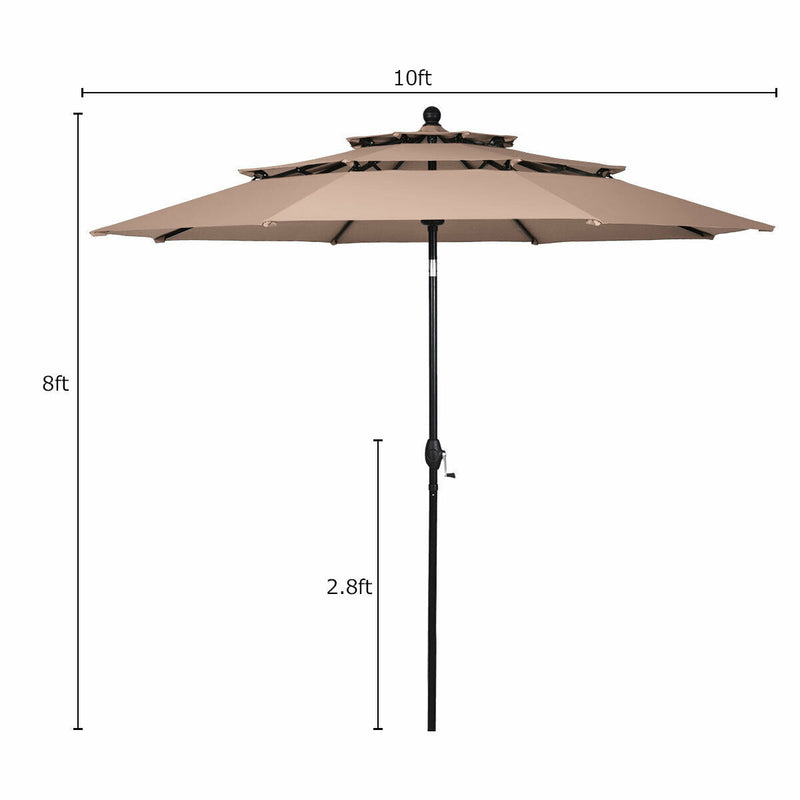 10 Feet 3 Tier Outdoor Patio Umbrella with Double Vented