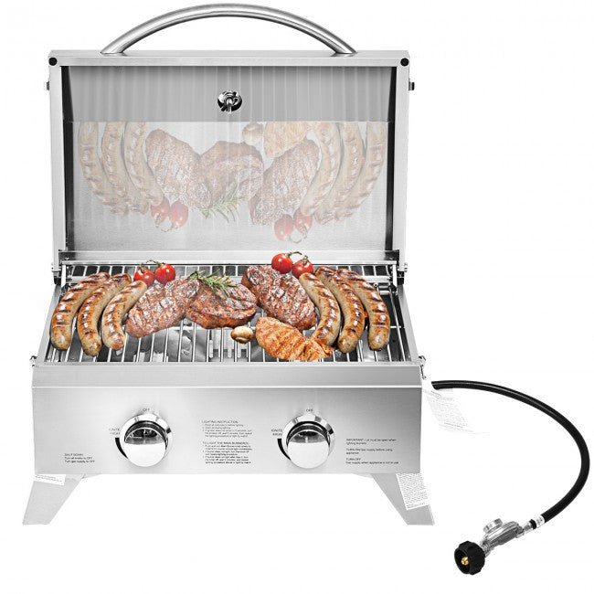 20000 BTU Outdoor Portable Gas Grill, Patio Propane Griddle BBQ Grid with 2 Burner