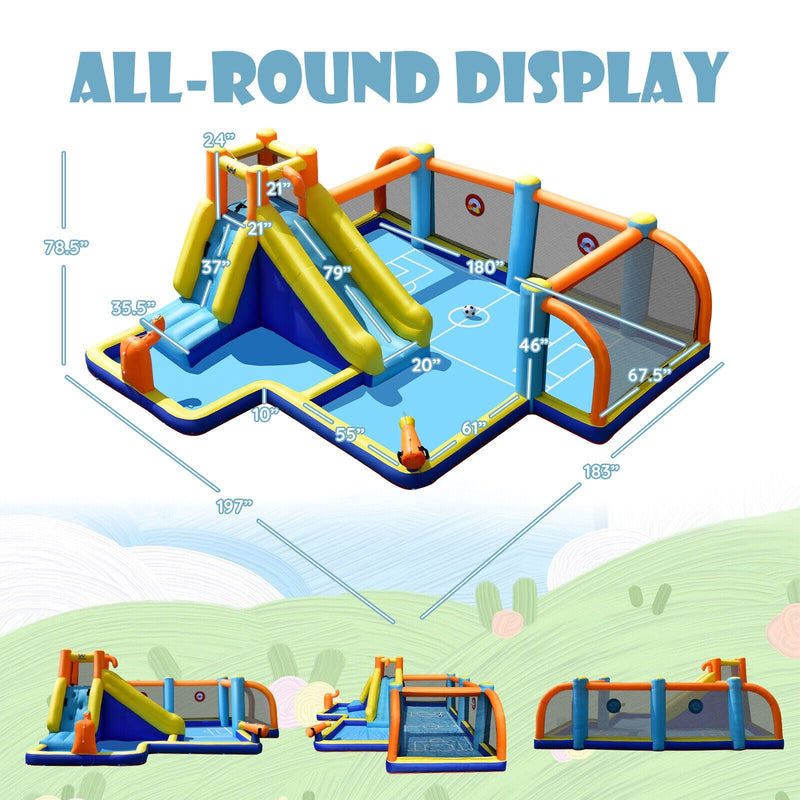 Giant Soccer Themed Inflatable Water Slide and Bounce Castle for Kids with Splash Pool without Blower