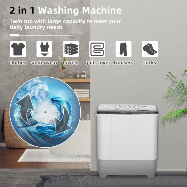  LDAILY Portable Washing Machine, 26 lbs Capacity Twin Tub Washer  and Spin Dryer, Semi-automatic Laundry Washer with Built-in Drain Pump,  Portable Washer and Dryer for Apartment, Dorm & RV : Appliances