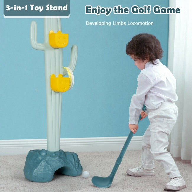 3-in-1 Cactus Toy Stand Sports Activity Center with Golf and Ring-Toss