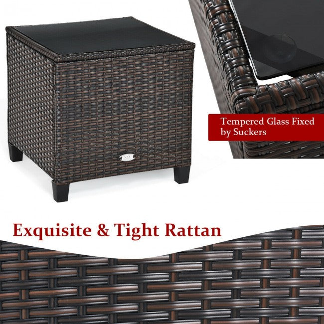 3 Pieces Rattan Patio Furniture Set Outdoor Conversation Bistro Set with Cushion and Coffee Table